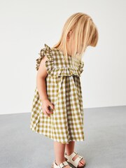 Olive Green Gingham Frill Detail Dress (3mths-8yrs) - Image 2 of 6