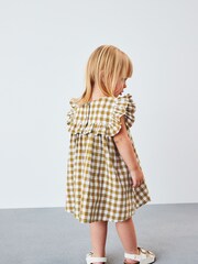 Olive Green Gingham Frill Detail Dress (3mths-8yrs) - Image 3 of 6