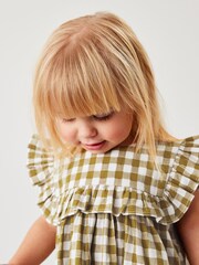 Olive Green Gingham Frill Detail Dress (3mths-8yrs) - Image 4 of 6