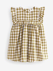 Olive Green Gingham Frill Detail Dress (3mths-8yrs) - Image 5 of 6