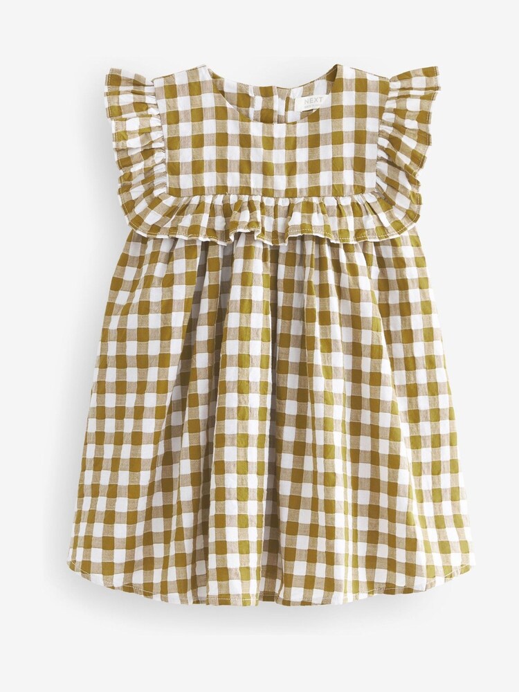 Olive Green Gingham Frill Detail Dress (3mths-8yrs) - Image 5 of 6