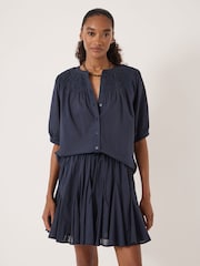 Hush Blue Brisa Gathered Neckline Cotton Voile Blouse - Image 1 of 5