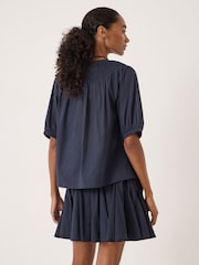 Hush Blue Brisa Gathered Neckline Cotton Voile Blouse - Image 3 of 5