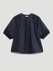 Hush Blue Brisa Gathered Neckline Cotton Voile Blouse - Image 5 of 5