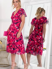 Jolie Moi Pink Grace Mesh Midi Dress - Image 3 of 6