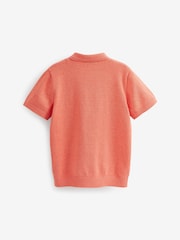 Coral Pink Knitted Short Sleeve Textured Polo Shirt (3-16yrs) - Image 2 of 2