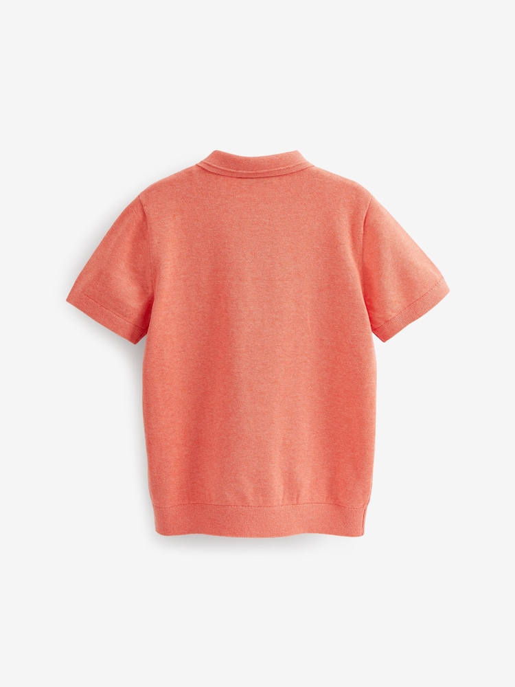 Coral Pink Knitted Short Sleeve Textured Polo Shirt (3-16yrs) - Image 2 of 2