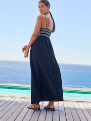 Black/Cream Embroidered Maxi Summer Dress With Linen - Image 4 of 6