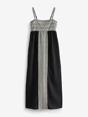 Black/Cream Embroidered Maxi Summer Dress With Linen - Image 6 of 6