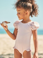 Lilac Purple Puff Sleeve Swimsuit (3mths-7yrs) - Image 1 of 6