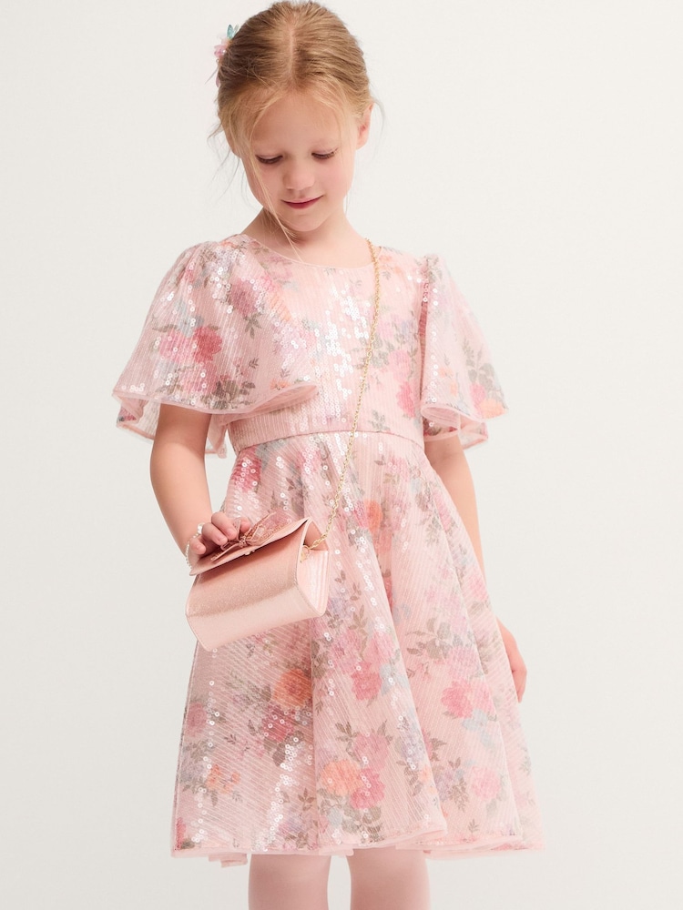 Monsoon Pink Fern Floral Sequin Party Dress - Image 1 of 3 Monsoon Pink Fern Floral Sequin Party Dress - Image 1 of 3