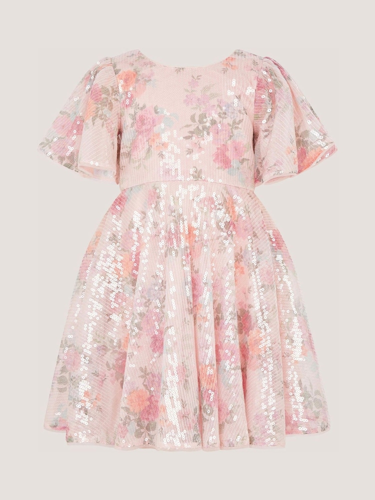 Monsoon Pink Fern Floral Sequin Party Dress - Image 2 of 3 Monsoon Pink Fern Floral Sequin Party Dress - Image 2 of 3