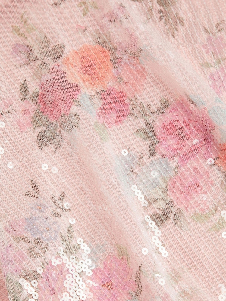 Monsoon Pink Fern Floral Sequin Party Dress - Image 3 of 3 Monsoon Pink Fern Floral Sequin Party Dress - Image 3 of 3