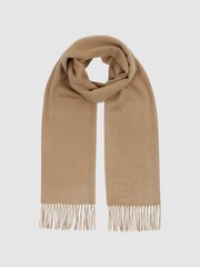 Reiss Camel Cara Fringed Cashmere Scarf - Image 1 of 3