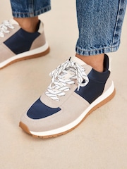 Grey/Navy Blue Forever Comfort® Panel Detail Trainers - Image 1 of 6