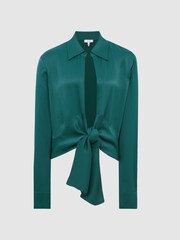 Reiss Teal Gabby Tie-Front Shirt - Image 2 of 7