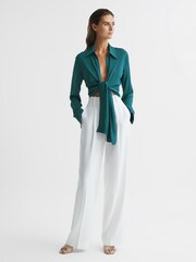 Reiss Teal Gabby Tie-Front Shirt - Image 3 of 7