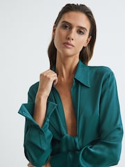 Reiss Teal Gabby Tie-Front Shirt - Image 4 of 7