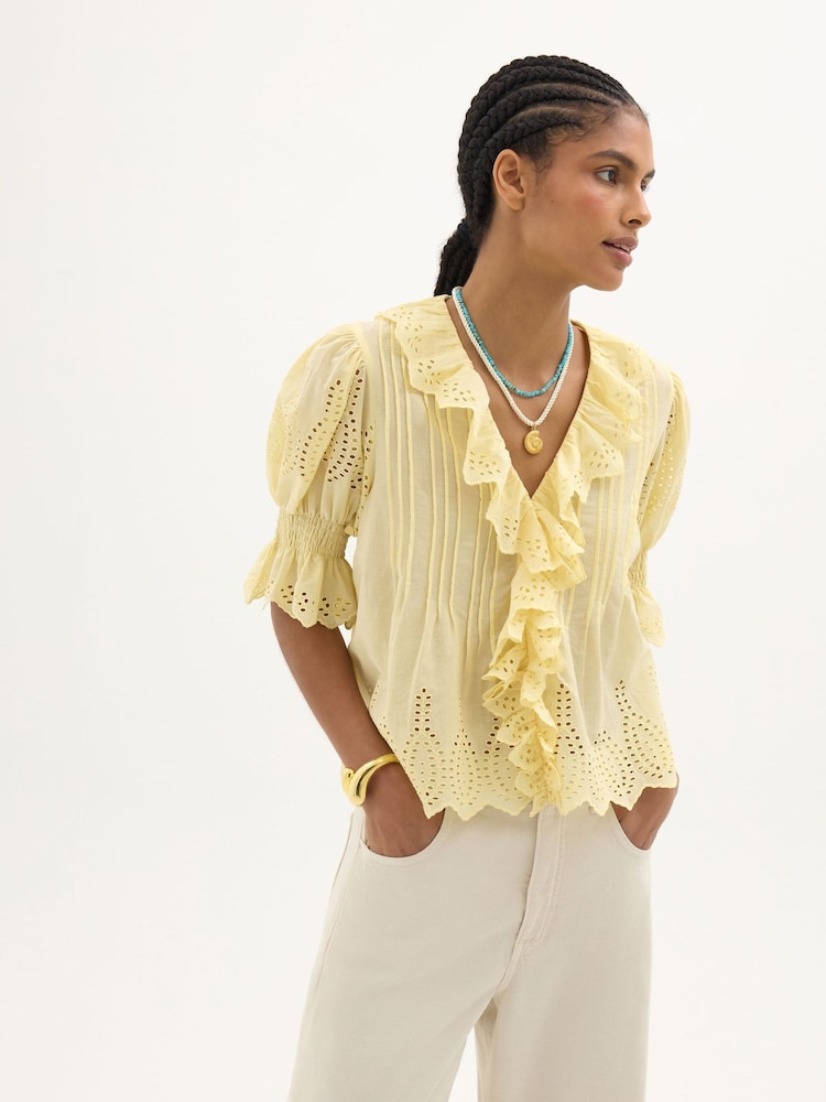 Hush Light Yelllow Koa Cotton Broderie Blouse - Image 1 of 6 Hush Light Yelllow Koa Cotton Broderie Blouse - Image 1 of 6