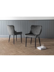 Julian Bowen Set of 2 Grey Lorenzo Quilted Velvet Dining Chairs - Image 1 of 3