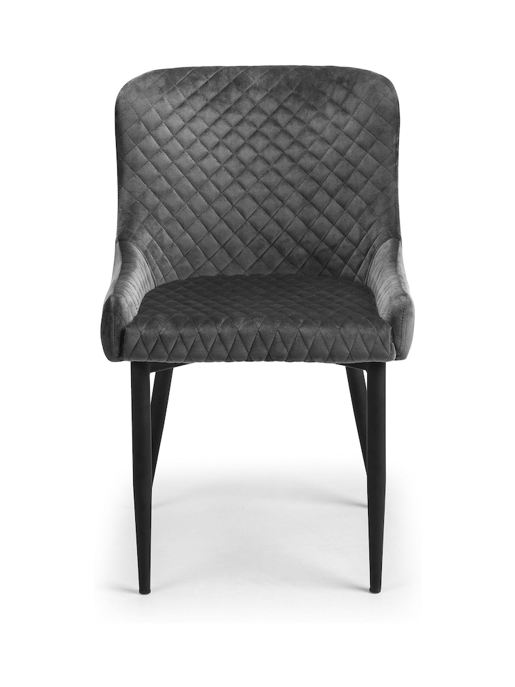 Julian Bowen Set of 2 Grey Lorenzo Quilted Velvet Dining Chairs - Image 3 of 3