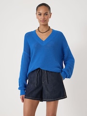 Hush Blue Open Stitch V-Neck Jumper - Image 1 of 5
