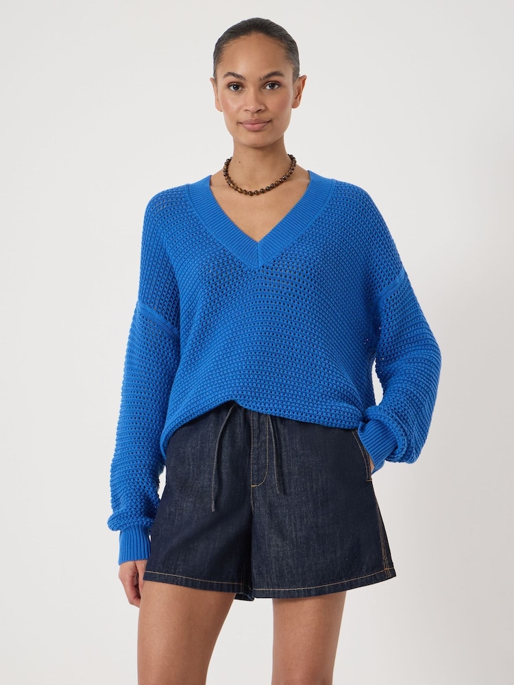 Hush Blue Open Stitch V-Neck Jumper - Image 1 of 5