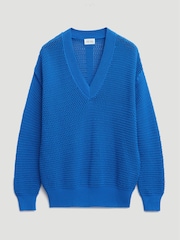 Hush Blue Open Stitch V-Neck Jumper - Image 5 of 5