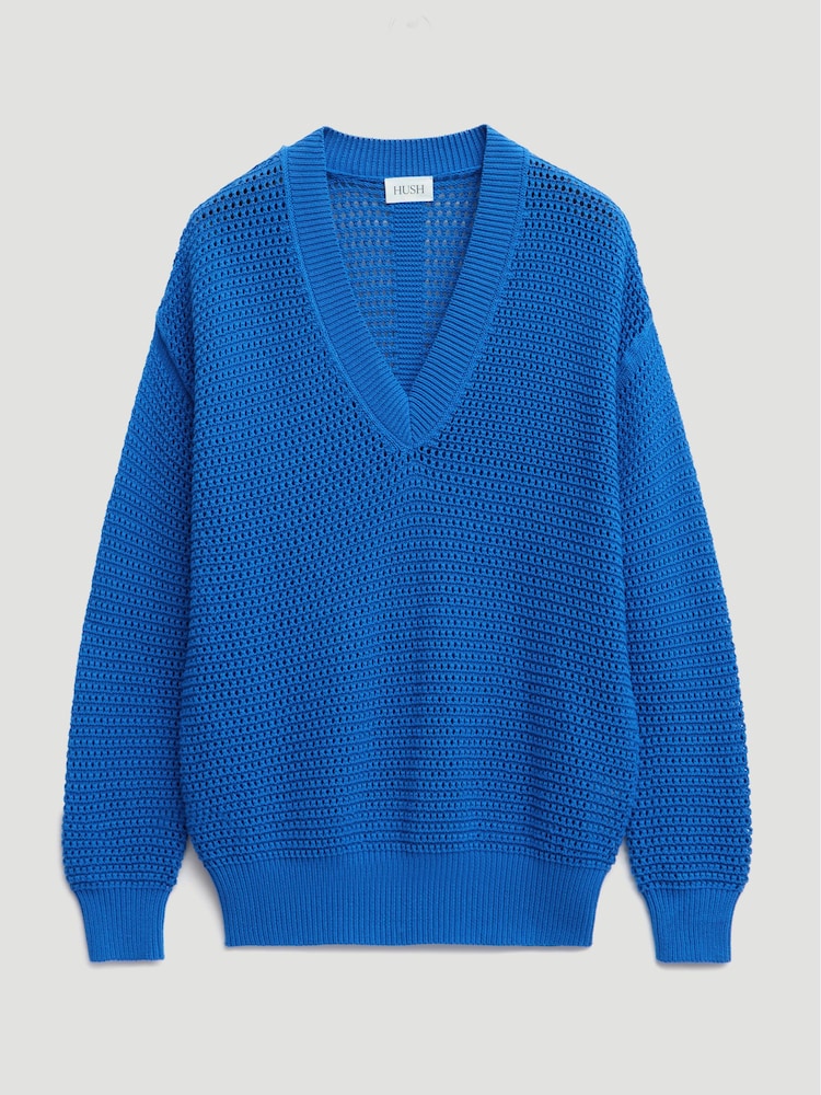 Hush Blue Open Stitch V-Neck Jumper - Image 5 of 5