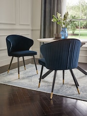 Set of 2 Soft Velvet Navy Blue Piano Arm Dining Chairs - Image 1 of 9