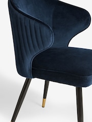 Set of 2 Soft Velvet Navy Blue Piano Arm Dining Chairs - Image 2 of 9