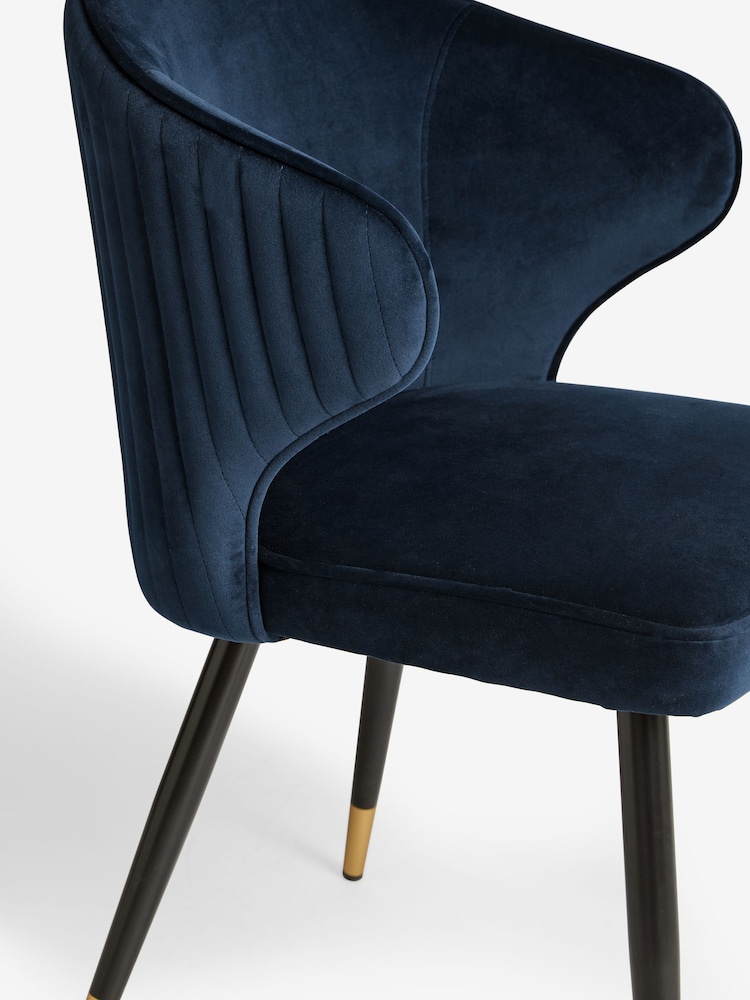 Set of 2 Soft Velvet Navy Blue Piano Arm Dining Chairs - Image 2 of 9