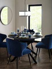 Set of 2 Soft Velvet Navy Blue Piano Arm Dining Chairs - Image 3 of 9