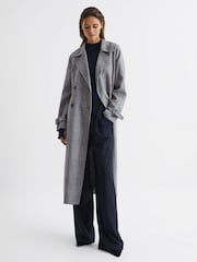 Reiss Grey Alexa Belted Blindseam Checked Trench Coat - Image 1 of 6