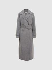 Reiss Grey Alexa Belted Blindseam Checked Trench Coat - Image 2 of 6