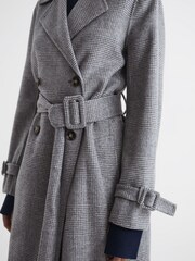 Reiss Grey Alexa Belted Blindseam Checked Trench Coat - Image 4 of 6