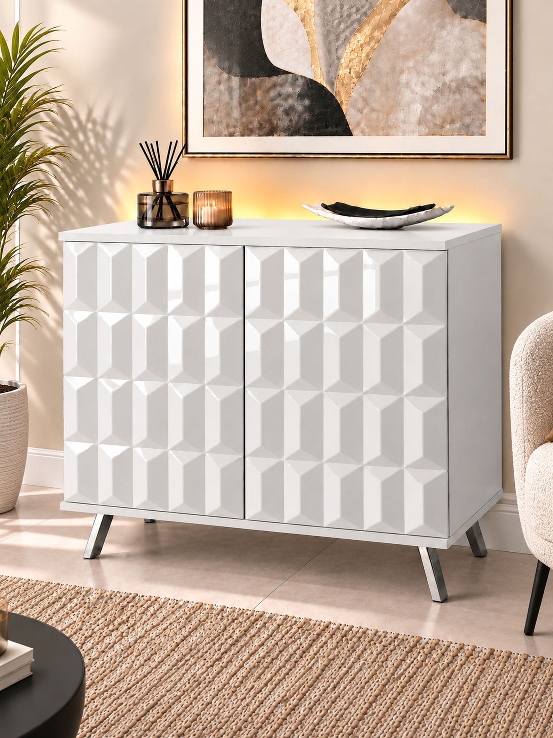 Frank Olsen Unisex White Elevate Smart Led Small Sideboard - Image 1