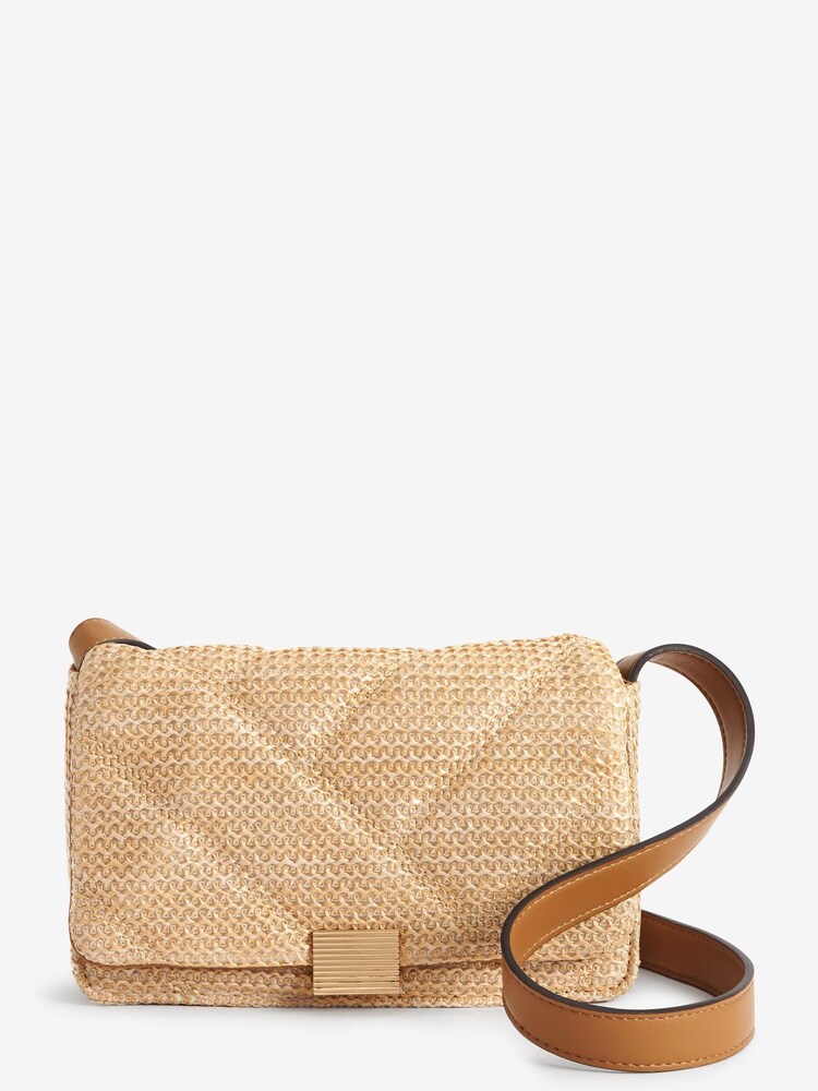 Neutral Raffia Quilted Cross-Body Bag - Image 1 of 5 Neutral Raffia Quilted Cross-Body Bag - Image 1 of 5