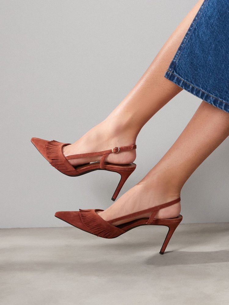 Rust Brown Forever Comfort Fringe Slingback Heels - Image 2 of 8