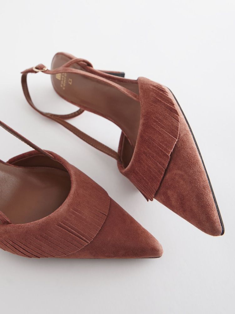 Rust Brown Forever Comfort Fringe Slingback Heels - Image 8 of 8