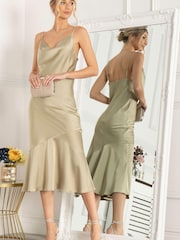 Jolie Moi Gold Alaysha Cowl Neck Satin Dress - Image 1 of 5