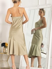Jolie Moi Gold Alaysha Cowl Neck Satin Dress - Image 2 of 5