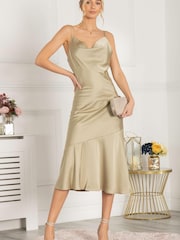 Jolie Moi Gold Alaysha Cowl Neck Satin Dress - Image 3 of 5