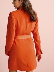 Orange Tailored Long Sleeve Belted Blazer Dress - Image 3 of 5