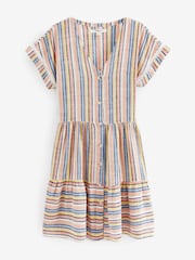Multi Stripe Linen Blend Tiered Mini Dress - Image 3 of 4