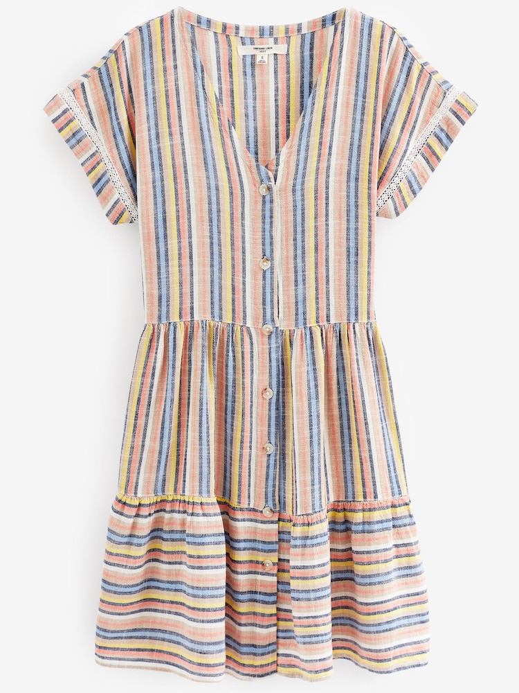Multi Stripe Linen Blend Tiered Mini Dress - Image 4 of 4