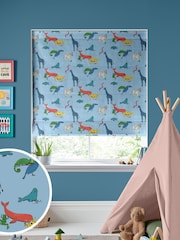 Cath Kidston Blue Kids Animals Made To Measure Roman 100% Cotton Blinds - Image 1 of 6