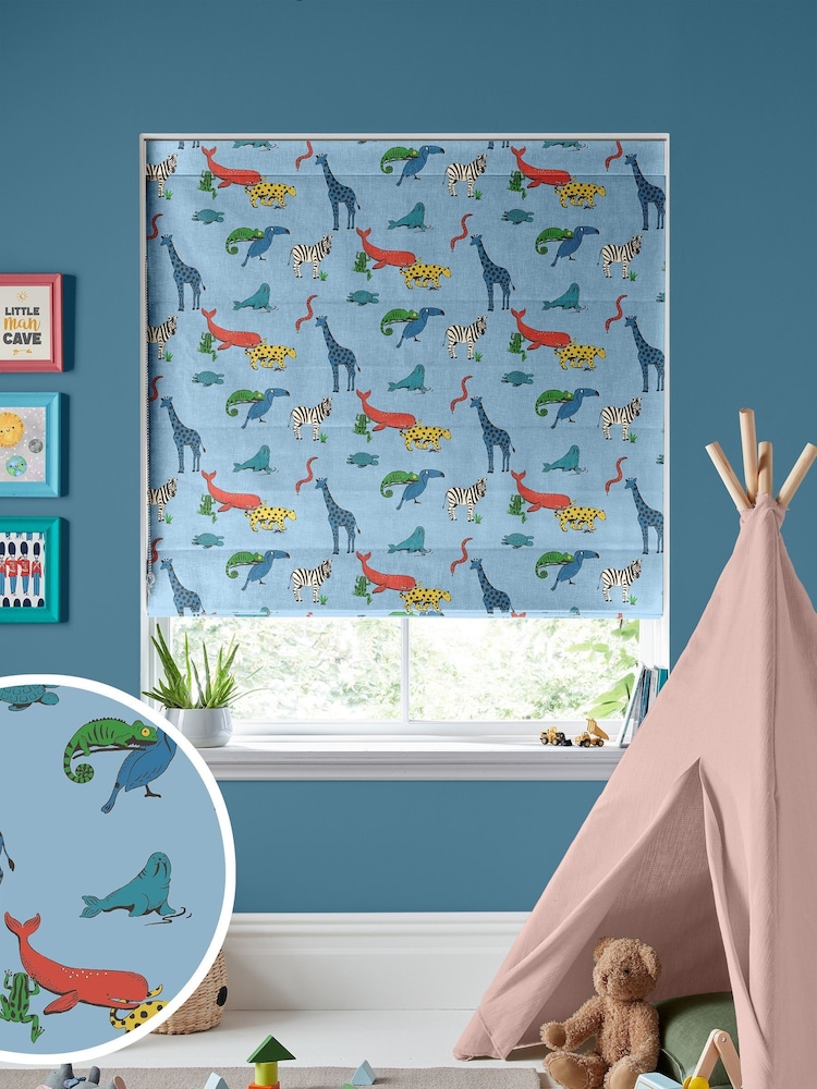 Cath Kidston Blue Kids Animals Made To Measure Roman 100% Cotton Blinds - Image 1 of 6