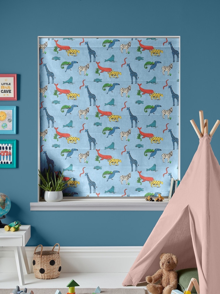 Cath Kidston Blue Kids Animals Made To Measure Roman 100% Cotton Blinds - Image 2 of 6