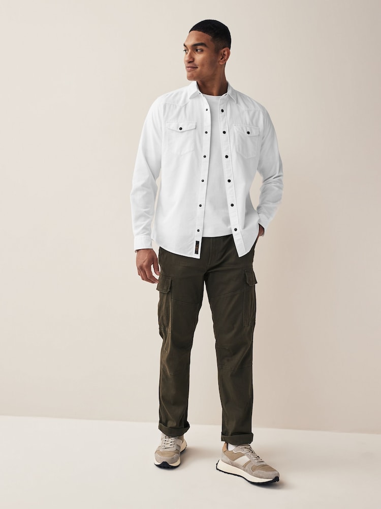 White Twin Pocket Textured Western Long Sleeve 100% Cotton Shirt - Image 2 of 7